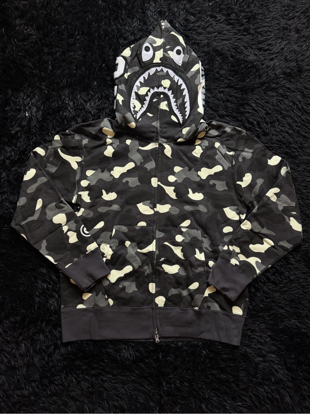 Black white glow camo bape zip up